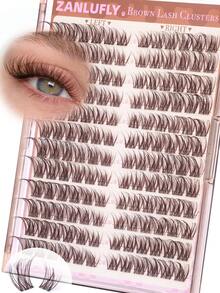 Brown Natural Fluffy Lash Clusters, Anime Lash Clusters, Pointed Lash Extensions, C-Curl Single Lash Extensions, Pointed Single Lash Extensions, 10-16mm Pre-Fanned Lash Clusters, DIY Lash Kit 144pcs - D - View 1