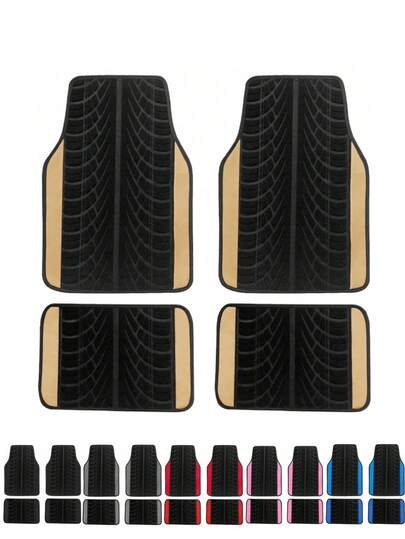 4件套通用防水汽车脚垫，人造革内衬，防滑底部带脚跟垫，适用于SUV、轿车、卡车（前后排座椅）