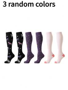 1/3/6双装男女通用压缩过膝袜，透气设计，适合跑步、骑行、徒步、足球和旅行 - 彩色 - 查看 6