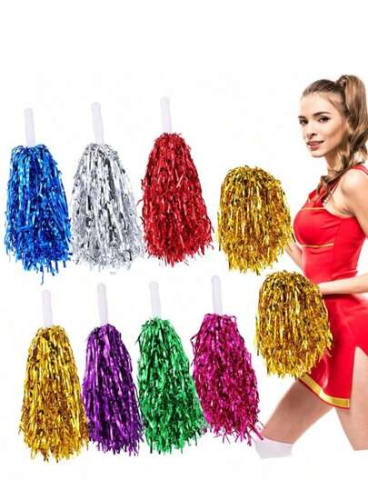 2pcs/Set Cheerleader Flower Pom Poms, Lightweight Durable Sequin Cheerleading Pom Poms, Suitable For Dance Performances And Sports Competitions. Cheerleading Pom Poms, Dance And Sports Accessories, Colorful Cheerleading Pom Pom Sticks Suitable For Sports Competitions, Stage Performances, Festivals And Parties.