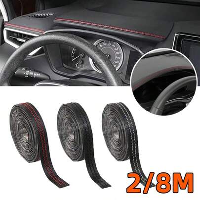 Dải trang trí nội thất ô tô 2/8M tự dính, dải da trang trí cho bảng điều khiển ô tô, dải dệt trang trí tự làm, miếng dán độ chế nội thất ô tô, chống trầy xước và mài mòn, trang trí phong cách ô tô.