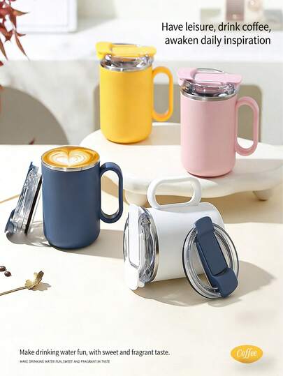 1pc 304 Stainless Steel Insulated Mug With Lid, Portable Coffee Cup, Multi-Color Options, Material, Long-Lasting Thermal Insulation, Anti-Scald Handle Design, Leak-Proof, Suitable For Office, Home, Outdoor, Lightweight And Compact, Macaron Colors, Great Gift For Coworkers, Students, Friends And Family