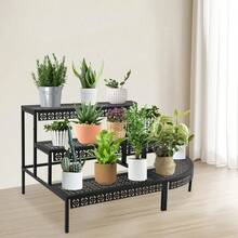 Plant Stand 3 Tier Flower Stand Black 130x60x60cm Flower Pot Display Shelf Stand Organizer For Garden Balcony Terrace - A - View 12