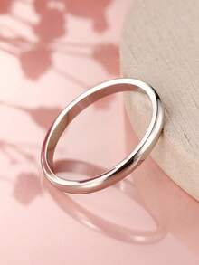 1pc Women's Fashion Stainless Steel 2mm Wide Classic Ring - Silver - View 12