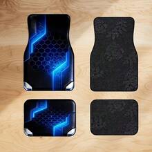Juego de 4 alfombrillas de piso para automóvil con marco tecnológico impreso, alfombra delantera y trasera, accesorios interiores para automóvil, adecuado para asientos delanteros y traseros, lavable, alfombrillas de poliéster de moda para proteger automóviles, SUV, etc. - Multicolor - Ver 7