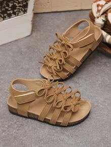 A Pair Of Brown Summer Birken Sandals With Multiple Bows, Thick Soles, Designed By Hook And Loop. - Brown - View 3