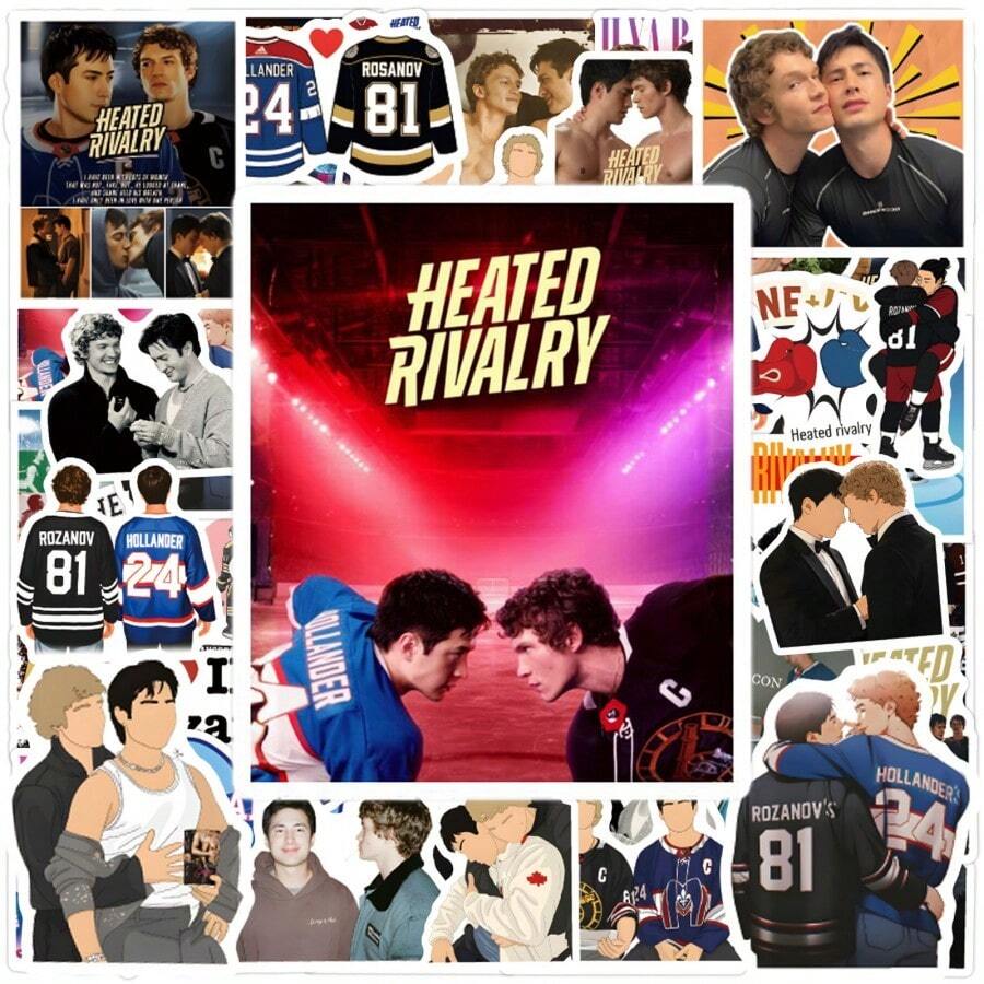 60张HBOMax热门电视剧《巅峰对决》激烈竞争主题贴纸，包含Shane Hollander和Ilya Rozanov的同人作品，适合BL剧粉丝，可用于水杯、滑板等，防水，也可作为涂鸦贴纸，适用于吉他、笔记本、行李箱等DIY装饰。作为《巅峰对决》的粉丝礼物，也是一份特别的礼物。 - 彩色 - 查看 1