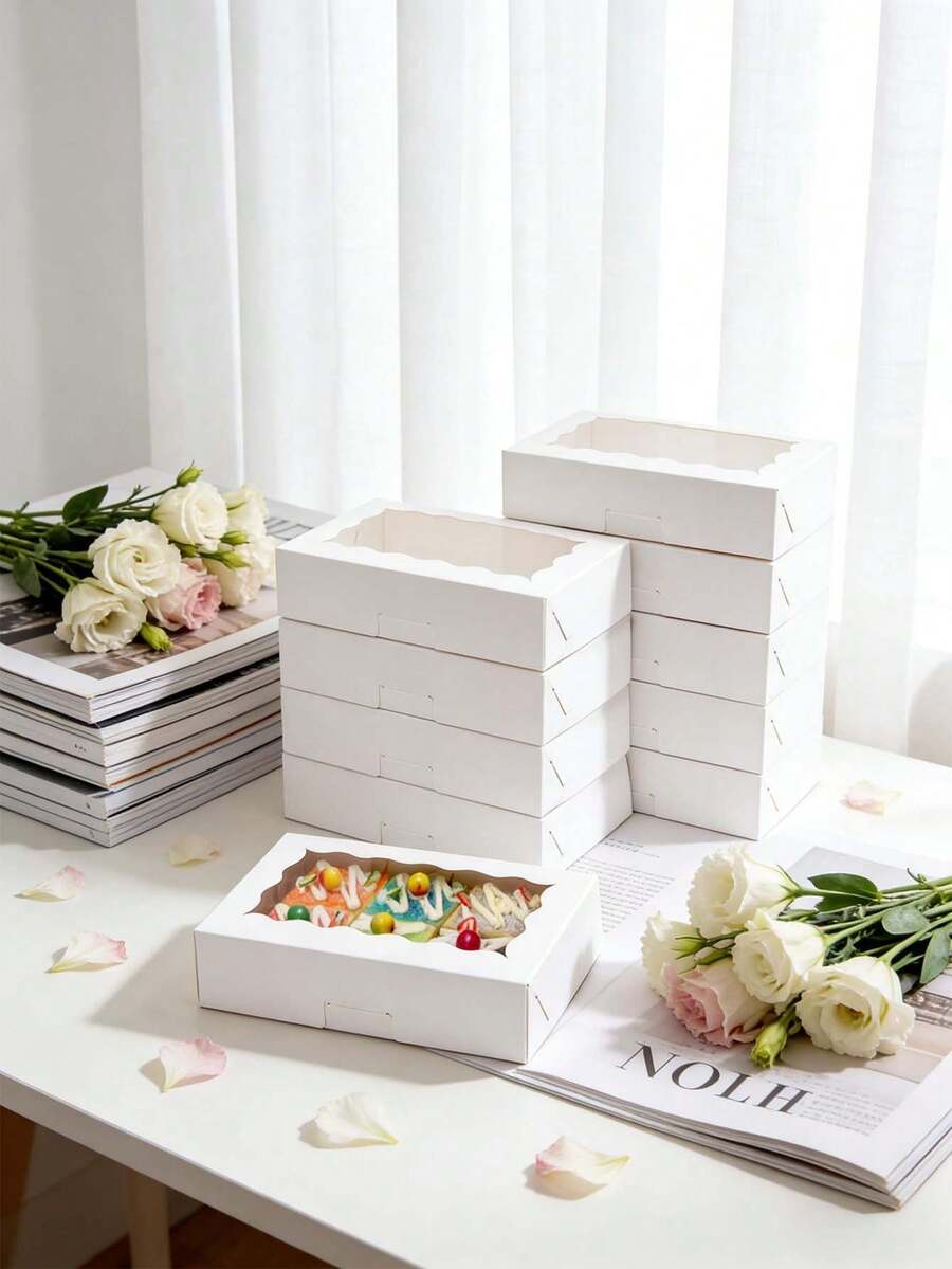 5pcs/10pcs/15pcs Wavy Window Cake Boxes, Donut Boxes, Large Cookie Boxes, Pastry Candy Boxes For Cakes, Pastries, Chocolates, Cookies, Party, Birthday, Easter, Holiday Gifts, Tart Packaging - View 1