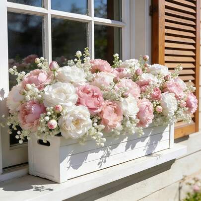 22pcs Artificial Peony Flowers With Artificial Baby's Breath Flowers, Peony And Baby's Breath Mixed In White And Pink, Suitable For Home Decor, Photography Props, Wedding Decoration, Bridal Bouquet, Valentine's Day, Holiday Decoration, Artificial Flowers, Spring Decor, Home And Office Decoration, Floral Arrangement, Artificial Centerpiece, Outdoor Garden Decor, Wedding Birthday Bride Gift Party Decoration