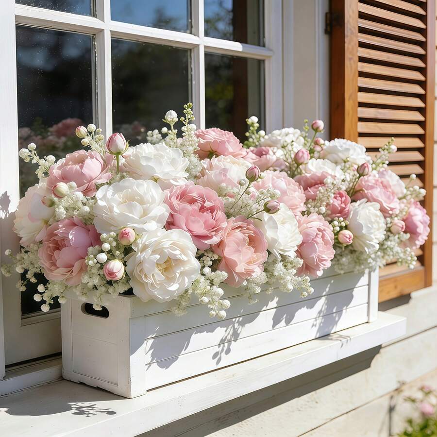 22pcs Artificial Peony Flowers With Artificial Gypsophila Flowers, Peony And Gypsophila Mixed In White And Pink, Suitable For Home Decor, Photography Props, Wedding Decoration, Bridal Bouquet, Valentine's Day, Holiday Decoration, Artificial Flowers, Spring Decor, Home And Office Decoration, Floral Arrangement, Artificial Centerpiece, Outdoor Garden Decor, Wedding Birthday Bride Gift Party Decoration - Multicolor - View 1