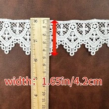 15码精美花卉蕾丝花边，高品质欧式皇冠蕾丝装饰，十字花卉图案 - 1.85英寸宽 - 优雅婚纱面料包边、新娘配饰和DIY工艺丝带，可选长度：20/15/10/5/3/1码，适用于DIY手工艺品、服装配饰、家居装饰、蕾丝面料、精致刺绣。 - 白色 - 查看 3