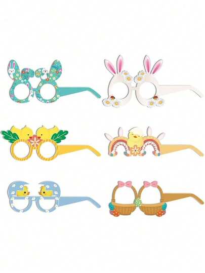 6pcs Easter Bunny Paper 3D Glasses, Party Decorations With Rabbit & Egg Shaped Paper 3D Glasses Photography Props