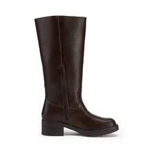 Womens Square Toe Chunky Block Heel Knee High Boots Banana Campus Boots For Women Casual Comfortable Low Heel Side Zipper Riding Tall Boots - 巧克力棕 - 查看 7