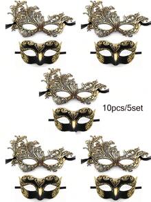 2件套奢华金色面具套装，威尼斯派对面具，适用于圣诞节、万圣节、狂欢节、浪漫情侣化装舞会，男女通用，情人节礼物 - 彩色 - 查看 14