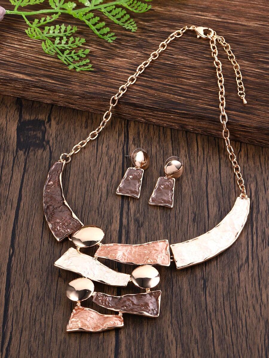 Cring Coco 1 Bohemian Style Zinc Alloy Geometric Exaggerated Personalized Street Retro Unique Design Women's Jewelry Set - Elegant Khaki Enamel, KC Golden Plated Embellishment, Very Suitable For Daily Wear, Party Banquet Luxury Jewelry Mother's Day Gift