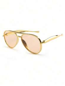 1pc Fashionable Retro Gold-Framed Fashion Glasses, Suitable For Outdoor Use - Multicolor - View 2