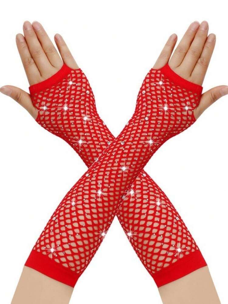 1 Pair Women's Short Mesh Gloves, Suitable For Nightclub And Punk Style Events. Available In Multiple Colors And Styles, Featuring Sexy And Stretchy Mesh Design. Ideal For Wearing At Parties, A Great Gift To Add Festive Atmosphere. These Gloves Are Also Elegant, Suitable For Girls Aged 8-16 Wearing Western-Style Outfits. - Multicolor - View 20