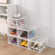 6 Pack Transparent Shoe Storage Boxes Hard Plastic Stackable Shoe Box Organiser Foldable Storage Case For Home Closet Organizer - White - View 1