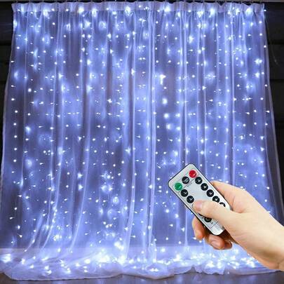 1pc 8-Mode Curtain String Lights, USB Powered, Festive Atmosphere Lighting For Wedding, Birthday Party, Living Room, Bedroom, Window Decor (Remote Control Batteries Not Included)