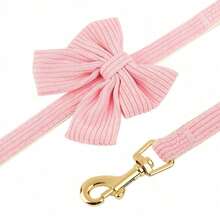1pc Nylon Adjustable Pet Dog/Cat Collar & Leash Set With Bow Tie, Cute For Chihuahua, Poodle And Other Small/Medium Dogs - Pink - View 2