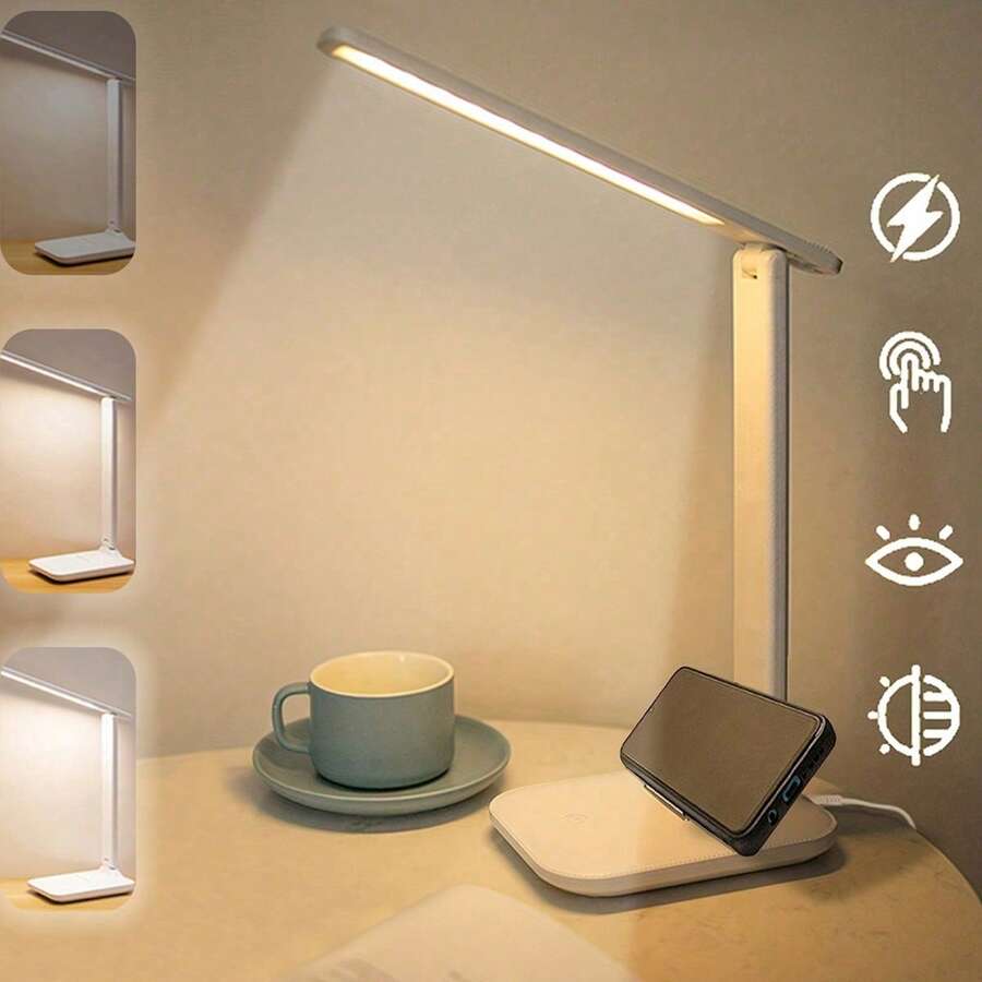 1pc LED Foldable Reading Lamp, USB Powered, 3 Brightness Levels, Eye-Caring Lamp For Student Dorm, Office, Bedroom, Studio Lighting, Suitable For Various Rooms, LED Night Light, Bedside Lamp - White - View 1