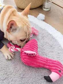 1pc Pink Flamingo Pet Toy, Squeaky Chew Toy With Sound For Puppies, Made Of Soft & Durable Plush Fabric, Interesting Interactive Design To Help With Teething And Puzzle Solving, Velvet Fabric With Vibrant Flamingo Design, Great Companion For Dogs - Pink - View 4