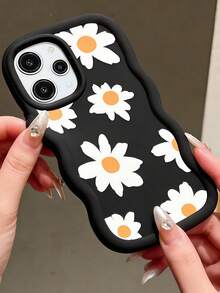 全摄像头孔保护；舒适波浪纹理握感；哑光防滑防污；可爱雏菊图案；柔软材质，兼容三星 A14/A15/A16/A17/A04/A05/A06/A07/A54/A55/A56/A34/A35A/36/S25/S25Plus/S25Ultra、A54、Moto G13/14/15 - 波浪黑色 - 查看 4