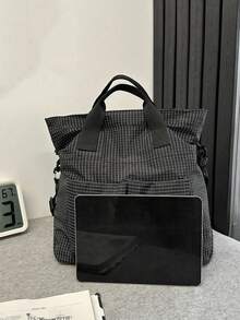 Men's Canvas Plaid Oxford Cloth Multi-Pocket Large Capacity Foldable Lightweight Commuter Tote Bag, Japanese Multifunctional Messenger Bag - Multicolor - View 4