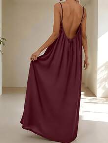 Womens Summer Casual Sleeveless Backless Cami Sundress 2026 Vacation House Dress - Màu Đỏ Sâu - Xem 3