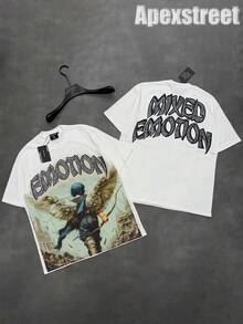 Mixed Emotion Tee,100% Cotton Printed T-Shirt,Stylish Design, Men's Graphic T-Shirt, Minimalist Design, Vintage Casual Style, Hip-Hop Style. Suitable For Outdoor Leisure Activities, Family Gatherings, And Dinners With Friends. - 白色 - 查看 2