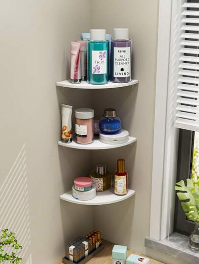 3 piezas Estante de pared de esquina, estante flotante de madera para esquina, estante de almacenamiento montado en la pared, adecuado para accesorios de TV, monitor, altavoz, decodificador, consola de juegos (19 cm, blanco)