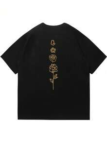 Simple Studio | Kaos Kasual Pria Motif Bunga Musim Panas Kerah Bulat - Hitam - View 3
