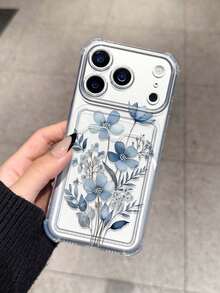 Funda de teléfono a prueba de caídas con incrustaciones de ramas florales azules, compatible con Apple 17/16/14 Pro Max, nuevo modelo de alta calidad 13, 15, 12/12 Pro, 11, 15 Pro Max, con soporte para tarjetas 16 - transparente - Ver 4