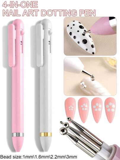 1 Pc 4-In-1 Multi-Function Nail Art Dotting Pen, Suitable For Nail Art Dotting, Nail Art Painting, Diy Nail Art Decoration, With Pressure System, 4 Sizes Rotatable Drill Bits - Portable Nail Dotting Pen, Nail Salon Accessory Tool