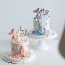 8pcs Purple Mermaid Cake Decorating Kit, Including Seashells, Mermaid Tails, Starfish Decor, Bringing Unparalleled Joy And The Most Beautiful Moments To Your Family And Friends. Bring Dreamy And Gorgeous Decor To Your Party. - Multicolor - View 13