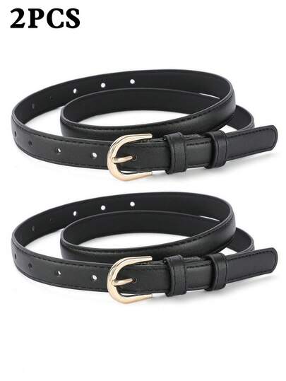 2条方形金色扣环腰带，适合搭配连衣裙、T恤、休闲裤，时尚优雅，适合女性日常穿着。