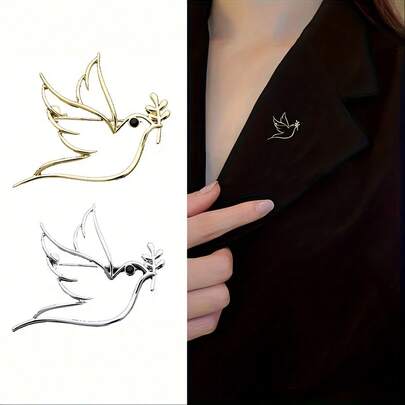 1 pieza Broche minimalista con diseño de pájaro y paloma de la paz hueco para hombres y mujeres, con un toque de diseño de nicho, flor de pecho, traje, cuello, alfiler, ropa, accesorio versátil