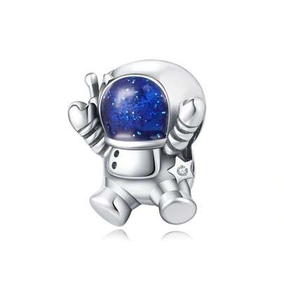 CYMYSS 1pc Minimalist & Cute 925 Silver Plated Cubic Zirconia Embedded Astronaut Pendant With Starry Blue Face, Jewelry Gift For Women, Valentine's Day/Birthday