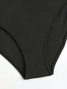 1pc Solid Color Casual Elegant Knit Fabric Swim Trunks, Suitable For Vacation, Beach, All Seasons Black Summer - Black - View 5