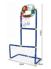 二合一儿童篮球足球套装，包含便携式篮球架、足球门、气泵、篮球和足球，适合室内外家庭聚会运动，适合3-12岁男孩女孩，节日和生日礼物。 - 彩色 - 查看 2
