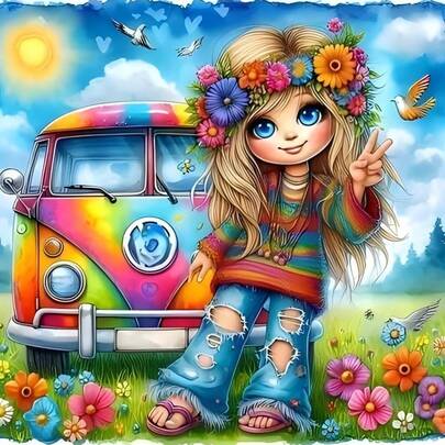 1pc DIY Cute Girl With Car Pattern 5D Diamond Painting Kit, [30*30cm/11.8*11.8in] [40*40cm/15.7*15.7in], Suitable For Adult Beginners DIY Mosaic Diamond Art, Full Drill Handmade Hobby, Wall Decor For Living Room, Bedroom, Office, Surprise Gift For Family And Friends, Frameless