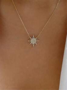 1pc Rhinestone Starburst Necklace, Suitable For Daily Wear - Yellow Gold - View 4