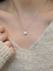 S925纯银方形糖果项链，镶嵌锆石，优雅女士日常、派对、旅行、生日、节日礼盒装，四季皆宜。 - 銀色 - 查看 3