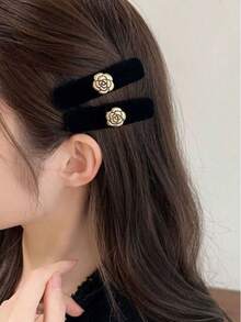 2pcs Elegant Camellia Velvet Hair Clips, Side Bangs Hairpins, New Fashion Hair Accessories, Hair Claws, Hair Slide, Hair Barrettes - Multicolor - View 5