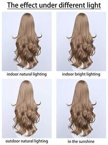 32 Inch Long Brown Wavy Wig For Women - With Bangs, Heat Resistant Synthetic Fiber, Adjustable Size - Khaki - View 6