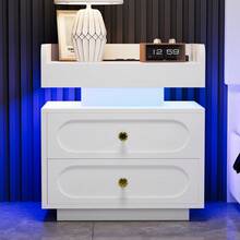 1/2pcs Nightstand With Charging Station, LED Night Stand With 2 Drawers, Modern Bedside Table With Gold Handle & Rounded Design, Side Table For Bedroom, Living Room, White/ Black - 查看 10
