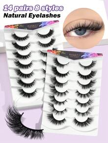 MAANGE 14 Pairs Of Natural Full False Eyelashes,Thick Curling Fluffy Eyelashes For Party Use Manga Eyelashes, Travel Essentials - 黑色 - 查看 1