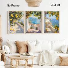 阿马尔菲海岸柠檬主题版画三件套，意大利风景墙画，乡村厨房装饰画，意大利城市景观版画，地中海海岸风光海报，无框 - 風景 - 查看 3