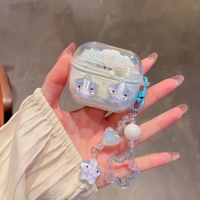 Ốp bảo vệ tai nghe Bluetooth không dây Buds FE/Buds 3/3Pro/3FE/Buds Pro/Core, Galaxy Buds Live, Buds2/2Pro, màu xanh trong suốt, thiết kế 3D hình đám mây và mặt dây chuyền, thời trang dành cho nữ.