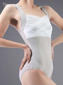 DonsGirl 女士芭蕾舞紧身衣 - 浪漫层叠网纱面料及交叉细节设计 - 春季舞蹈表演及训练的理想之选 - 淺灰色 - 查看 11